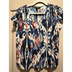Liverpool Los Angeles Women's Size S V-Neck Short Sleeve Top Ikat Print